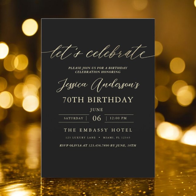 Minimalist Black Gold 70th Birthday Invitation (Creator Uploaded)