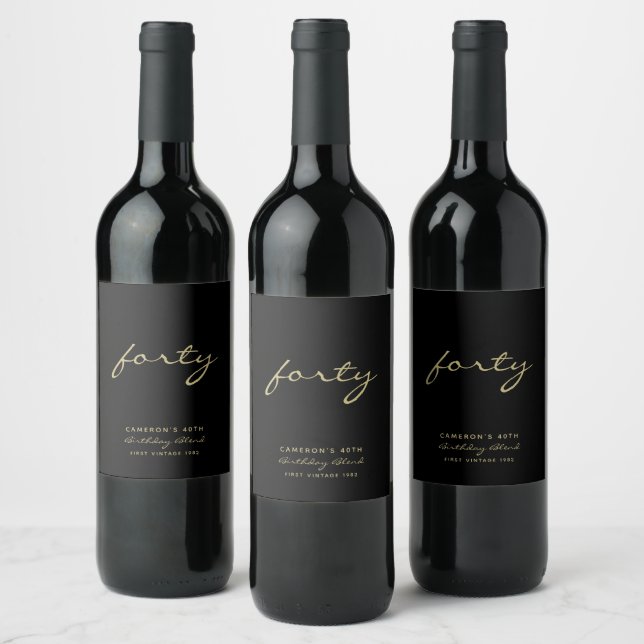 Minimalist Black & Gold Age Birthday Wine Label (Bottles)