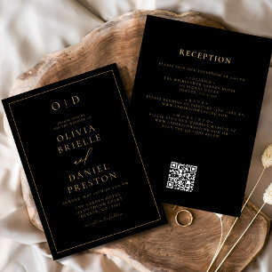 Minimalist Black Gold All in One QR Code Wedding Invitation