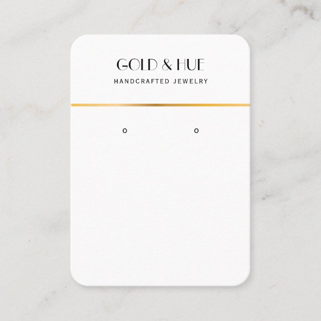 Minimalist black gold chic white earring display  business card (Front)