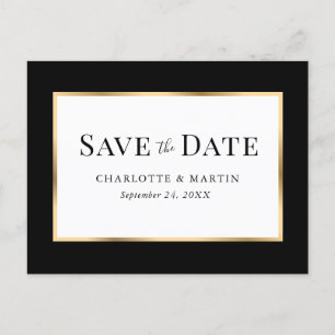 Minimalist Black Gold Elegant Frame Wedding Announcement Postcard