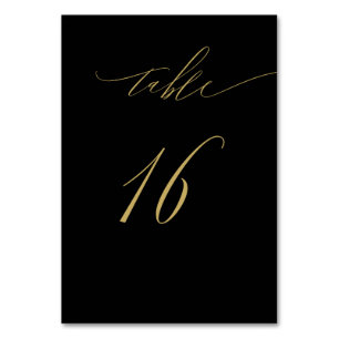 Minimalist Black Gold Elegant Script 16 Wedding Table Number
