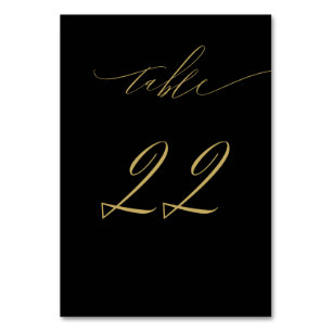 Minimalist Black Gold Elegant Script 22 Wedding Table Number