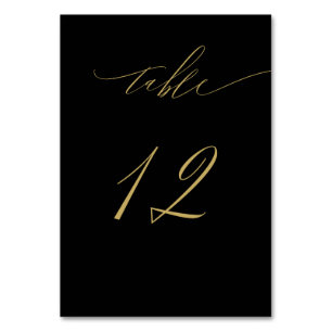 Minimalist Black Gold Elegant Script No 12 Wedding Table Number