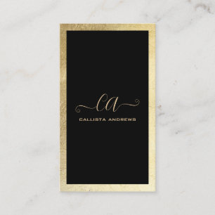Minimalist Black Gold Foil Border Monogram Business Card