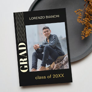 Minimalist Black Gold Foil Graduation Announcement