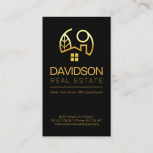 Minimalist Black Gold Line Roof Landscape Business Card