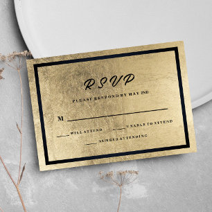 Minimalist Black Gold Luxury  Wedding RSVP Card