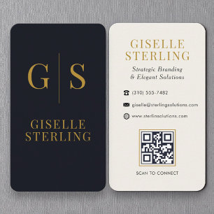 Minimalist Black Gold Monogram QR Code Business Card