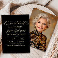 Minimalist Black Gold Photo 60th Birthday