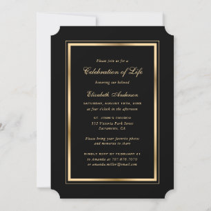 Minimalist Black Gold Photo Celebration of Life Invitation