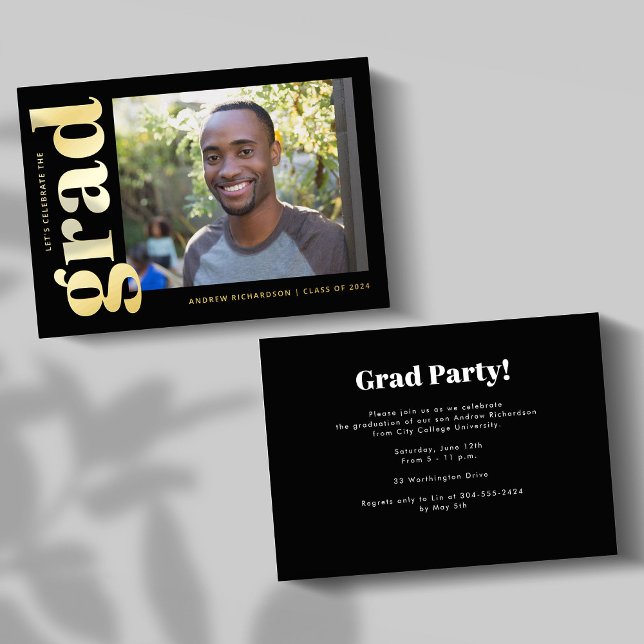 Minimalist Black Gold Photo Graduation Party (Creator Uploaded)