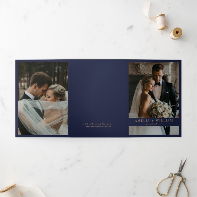 Minimalist Black Gold Photo QR Code RSVP wedding  Tri-Fold Invitation (Outside)