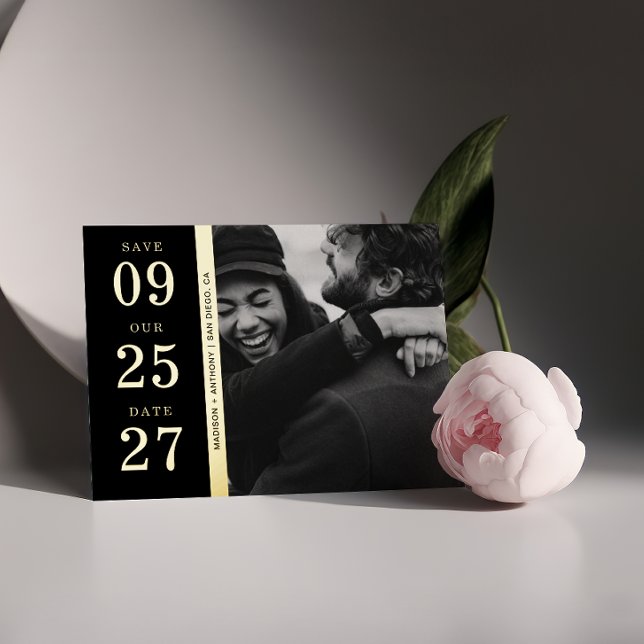 Minimalist Black Gold Photo Wedding Save The Date  (Creator Uploaded)