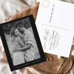 Minimalist Black Gold Save the Date Postcard<br><div class="desc">Black and Gold Wedding Save the Date Cards that have a photo on the front. The Save the Date cards contain a modern hand lettered cursive script typography that are elegant,  simple and modern to use after you minimalist simple wedding day celebration.</div>