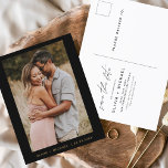 Minimalist Black Gold Save the Date Postcard<br><div class="desc">Black and Gold Wedding Save the Date Cards that have a photo on the front. The Save the Date cards contain a modern hand lettered cursive script typography that are elegant,  simple and modern to use after you minimalist simple wedding day celebration.</div>