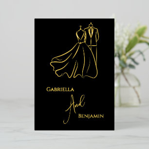 Minimalist Black Gold Script Formal Wedding