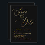 Minimalist Black & Gold Script | Formal Wedding Save The Date<br><div class="desc">Set a stylish tone with this formal and minimalist Save the Date card. Featuring elegant gold toned script on a deep black background, the design exudes sophistication fit for black-tie, evening, or luxury weddings. The printed gold effect adds glamourous contrast while staying practical and affordable - no real foil is...</div>