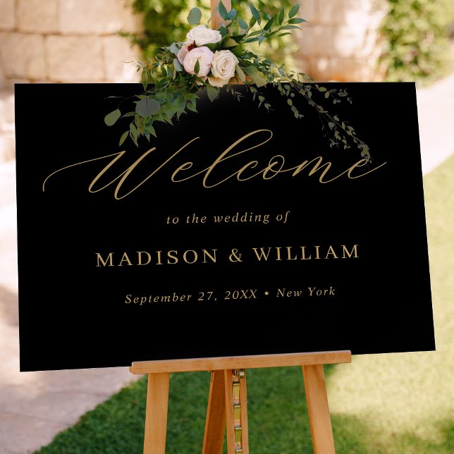 Minimalist Black Gold Script Wedding Welcome Sign (Creator Uploaded)