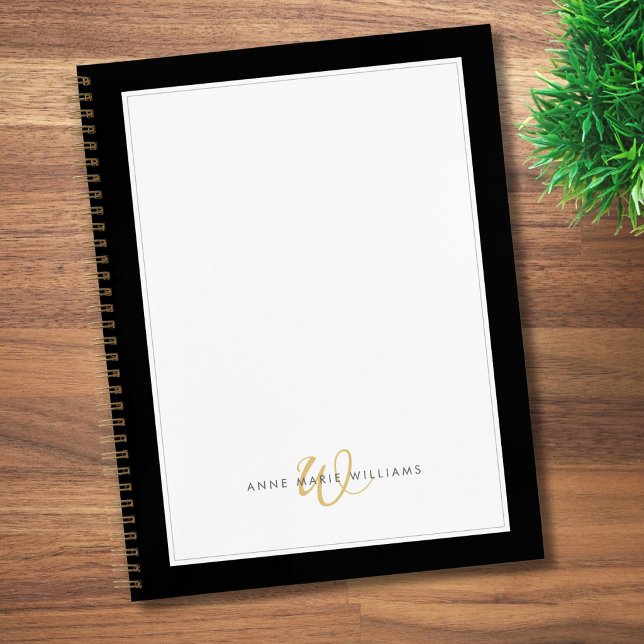 Minimalist Black Gold Two Border Monogram  Notebook (Creator Uploaded)