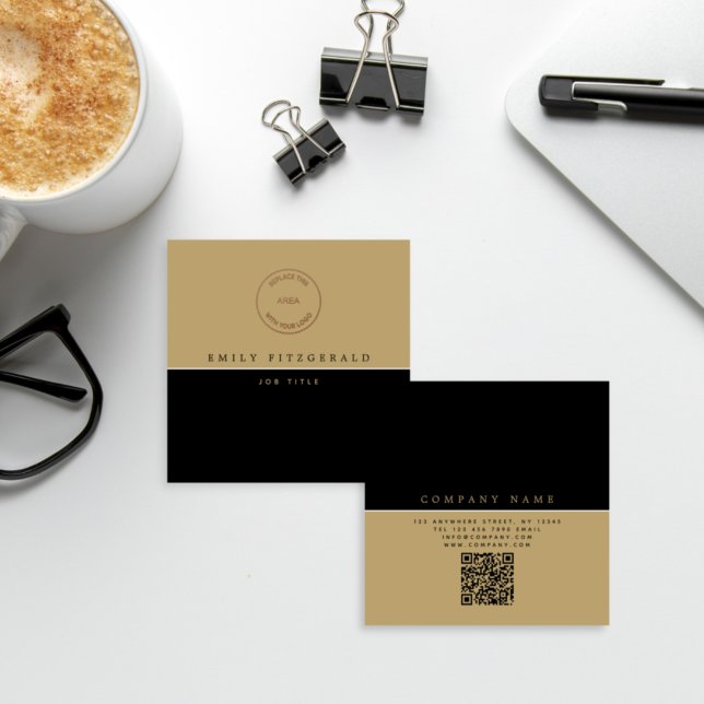 Minimalist Black Gold Typography Logo QR code Square Business Card (Creator Uploaded)