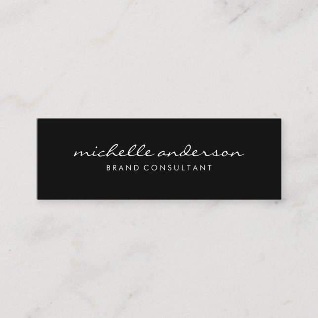 Minimalist Black Grey with Cursive Text Mini Business Card (Front)