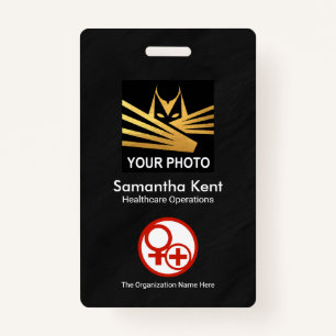 Minimalist Black Grunge Photo Template Medical ID Badge