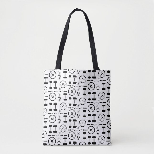 Minimalist Black Gym Equipment Tote Bag (Front)
