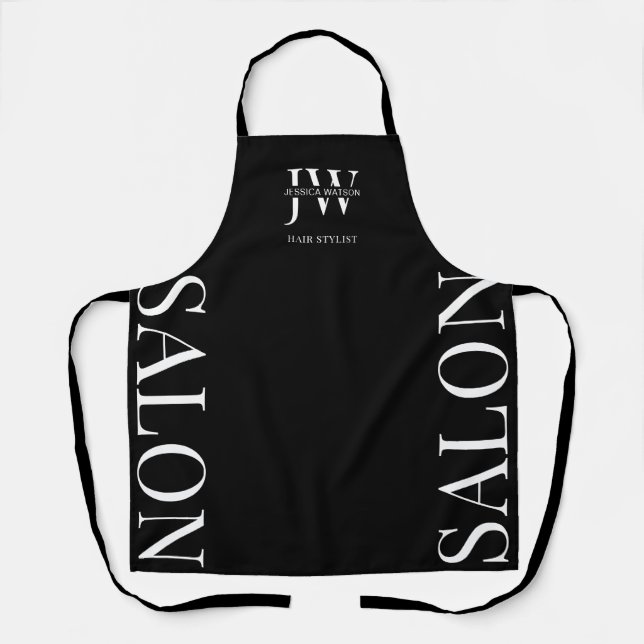 Minimalist Black Hairdresser Beauty Salon Initials Apron (Front)