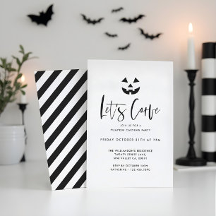 Minimalist Black Halloween Pumpkin Carving Party Invitation