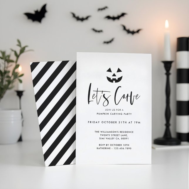 Minimalist Black Halloween Pumpkin Carving Party Invitation (Minimalist Black Halloween Pumpkin Carving Party Invitation)