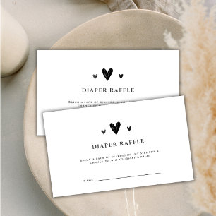 Minimalist Black Heart Diaper Raffle Baby Shower Enclosure Card