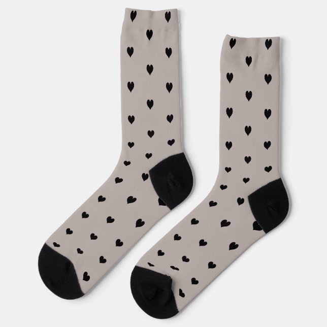 Minimalist Black Heart Pattern on Beige Background Socks (Left)