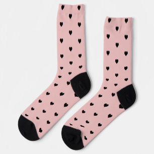 Minimalist Black Heart Pattern on Blush Pink Socks