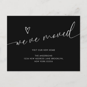 Minimalist Black Heart Script We've Moved Moving Postcard