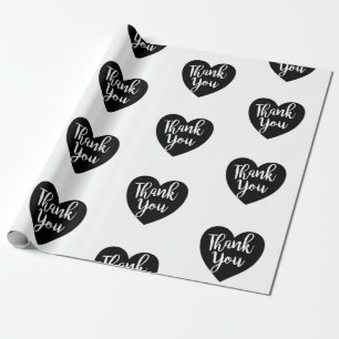 Minimalist Black Heart Thank You Typography Wrapping Paper