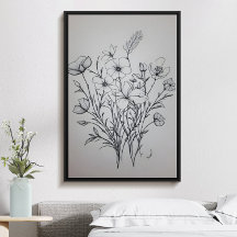 Minimalist black ink flower bouquet art poster no5