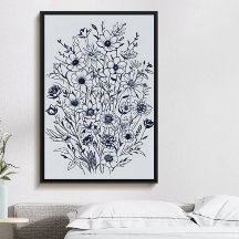 Minimalist black ink flower bouquet art poster no6