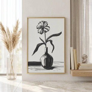 Minimalist Black Ink Flower Poster