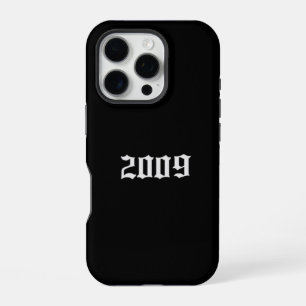 Minimalist Black iPhone Case with “2009” Gothic