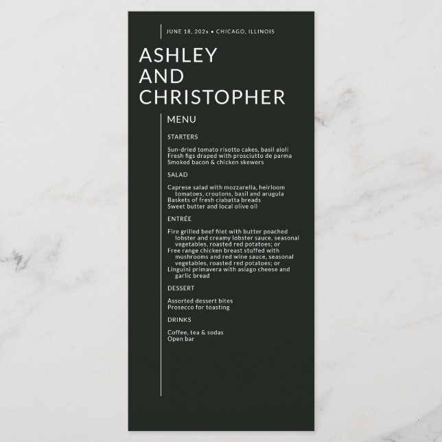 Minimalist Black Isolated Names Wedding Menu (Front)