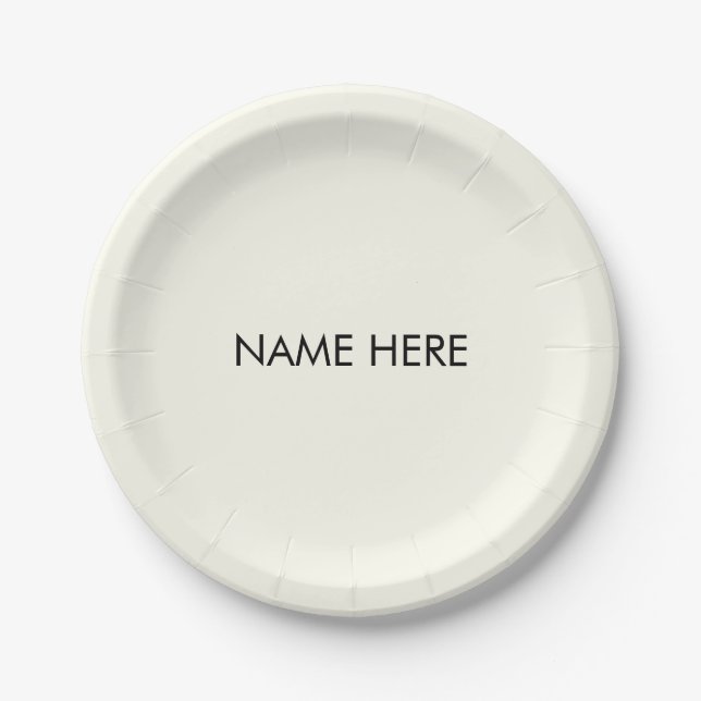 Minimalist black ivory custom name text elegant paper plate (Front)