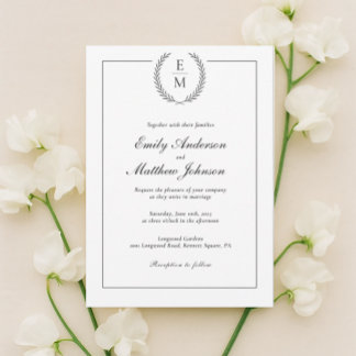 Minimalist Black Laurel Wedding Invitation