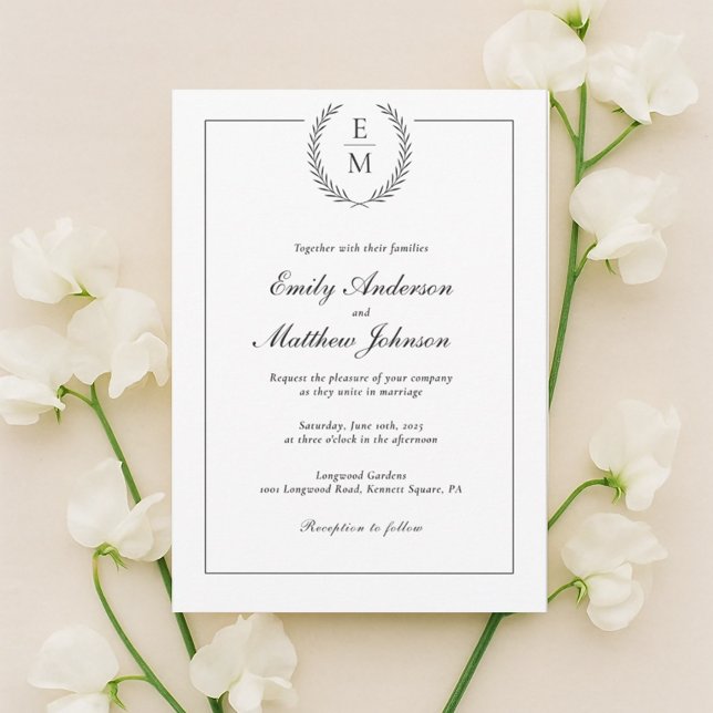 Minimalist Black Laurel Wedding Invitation (Creator Uploaded)