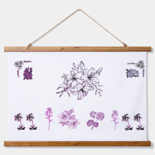 Minimalist Black Lily Botanical Line Art Illustrat Hanging Tapestry