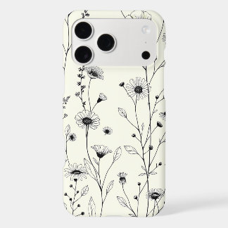 Minimalist Black Line Art Floral Cream Pattern