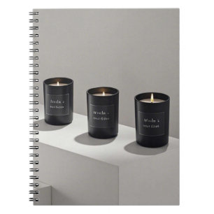 Minimalist black-line candles with tiny flames notebook