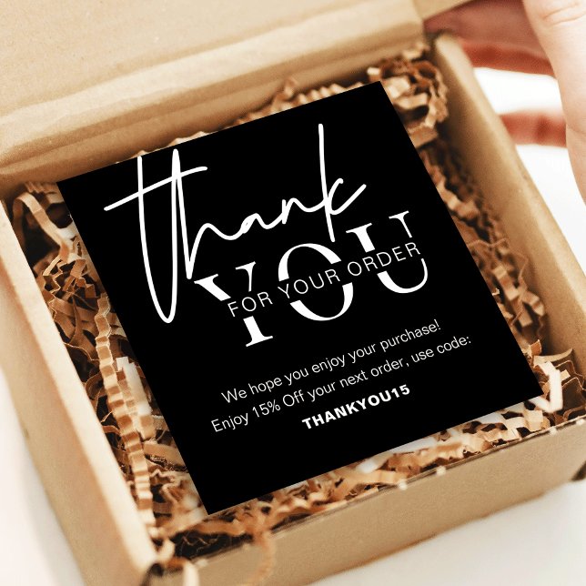 Minimalist Black Logo Business Thank You For Order Card (Minimalist business thank you for order cards in black and white with trendy fonts and simple layout)