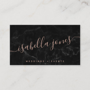 Minimalist black marble rose gold signature script business card