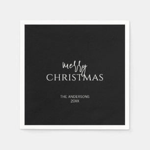 Minimalist Black Merry Christmas Holiday Napkin